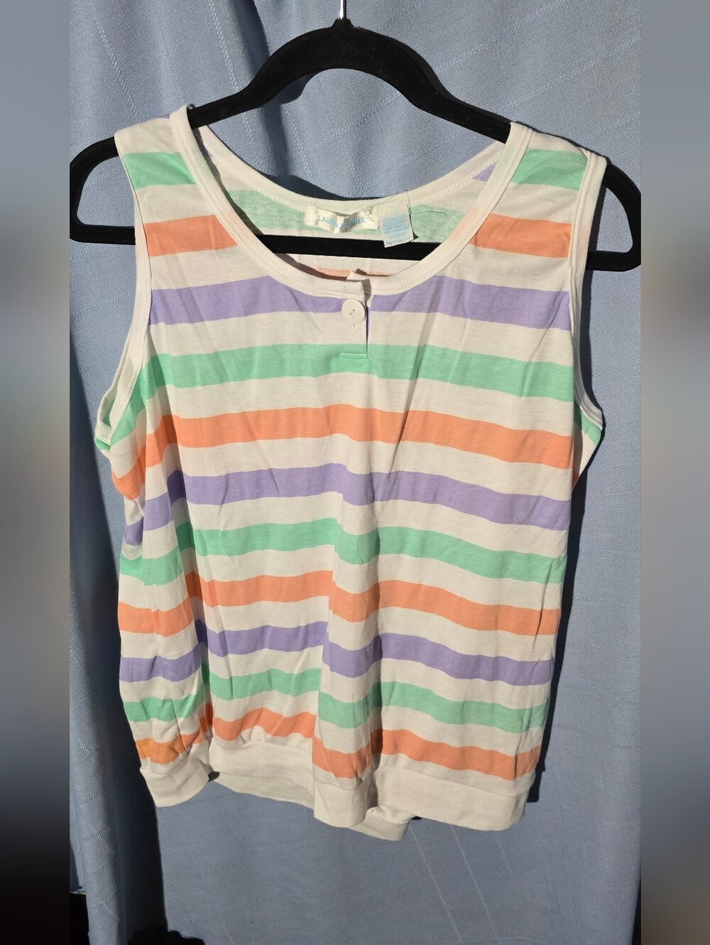 Lauren Brooke Striped Sleeveless Tank Top in Pastel Green, Orange & Purple